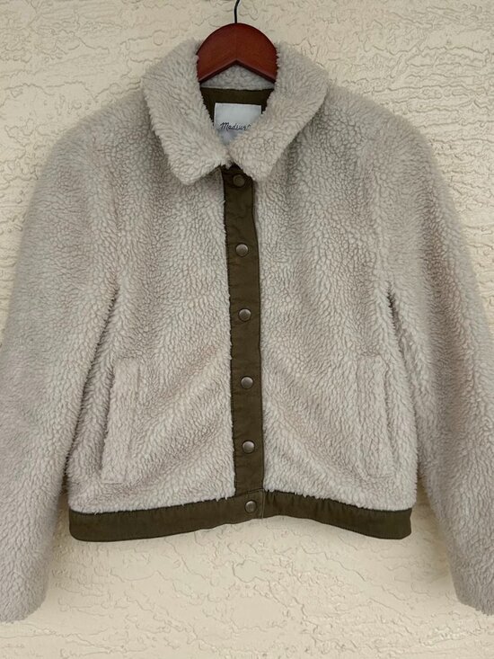 Madewell Jackets & Blazers - Madewell Sherpa Fleece Snap Jacket Womens Small Ivory Faux Shearling Coat